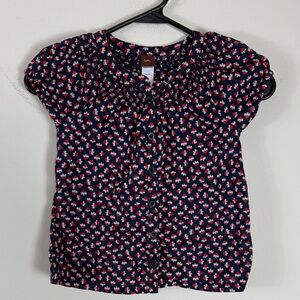 Tea Collection Girls' Floral‎ Navy Smocked Neck Top Girls’ Size 6